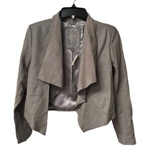 My Tribe Leather Taupe Western Boho Open Jacket